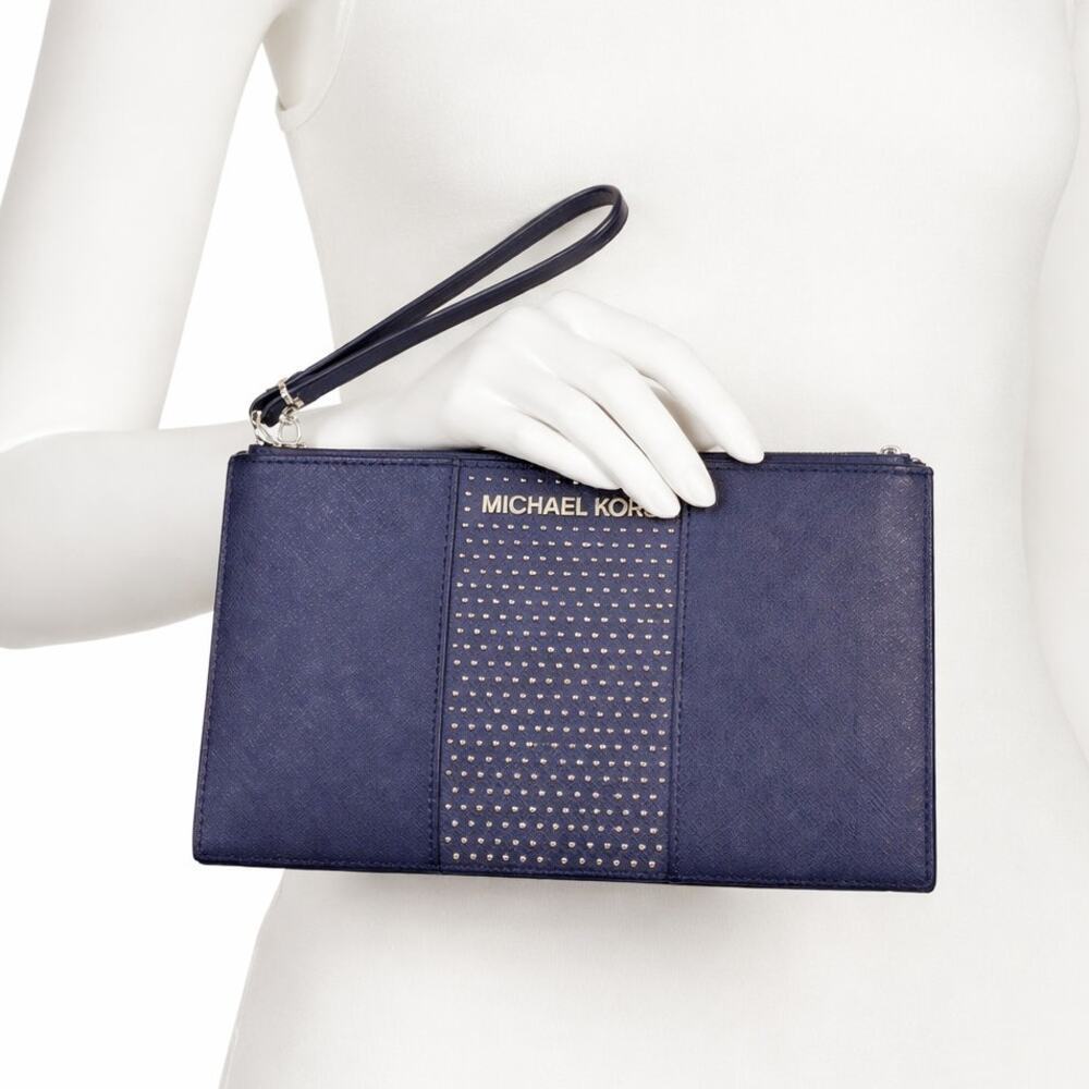 Michael Kors Navy Saffiano Microstud Wristlet Wallet EUC